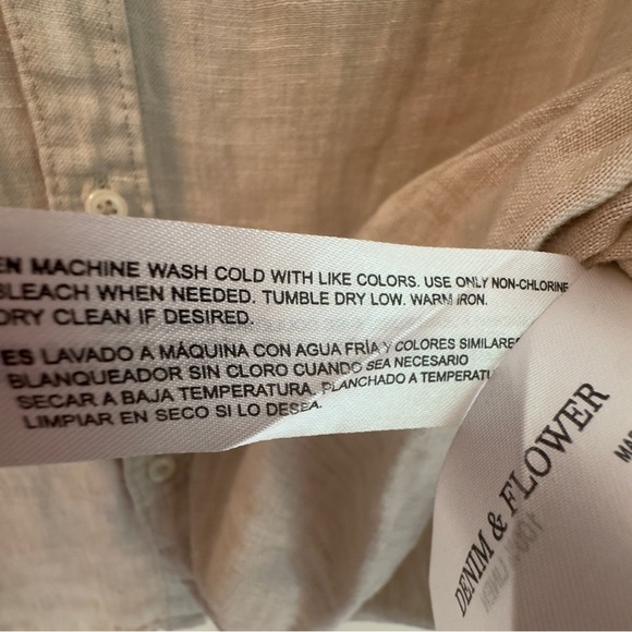 Denim & Flower Ricky Singh Shirt Men L Beige Short Sleeve Button Up Linen Resort - Picture 7 of 11